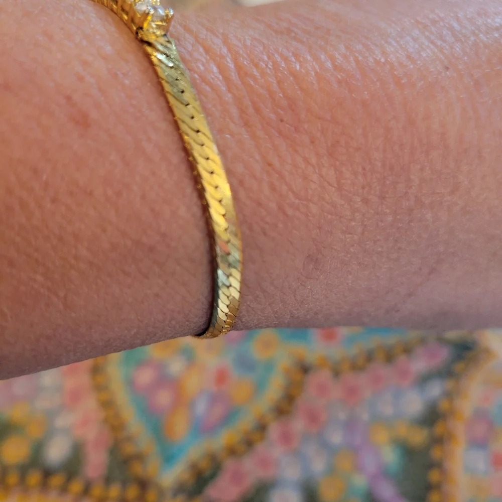 Pretty Gold-Tone Herringbone Bracelet ~ Rhinestone ~ Elegant